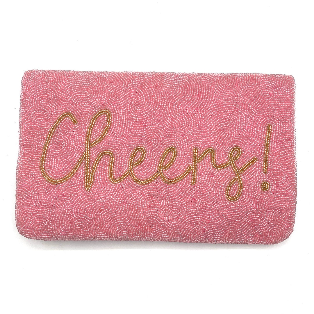 Pink Champagne Bottle Beaded Clutch &amp; Crossbody Bag