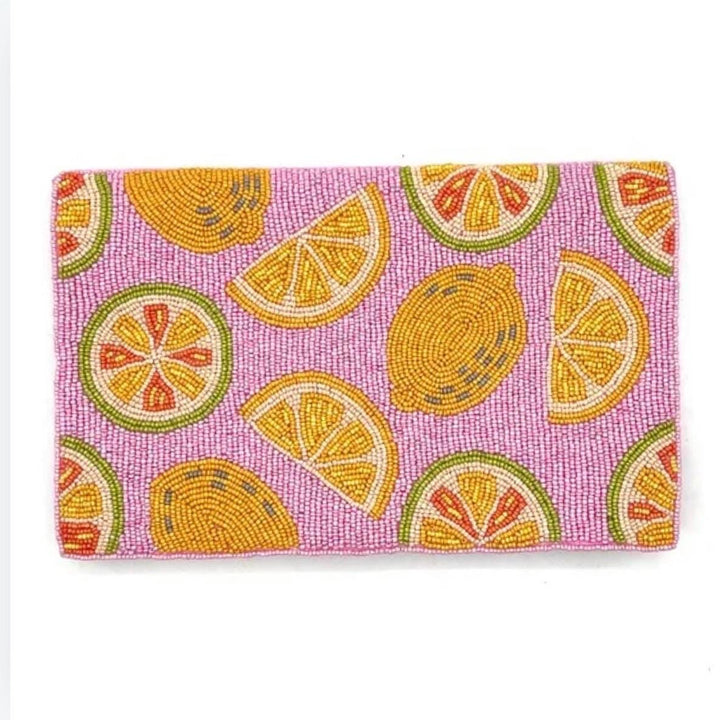 Pink Citrus Lemon Beaded Clutch &amp; Summer Bag