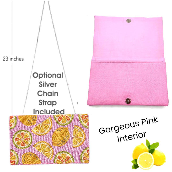 Pink Citrus Lemon Beaded Clutch &amp; Summer Bag