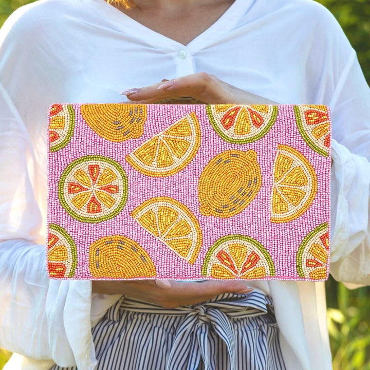 Pink Citrus Lemon Beaded Clutch &amp; Summer Bag