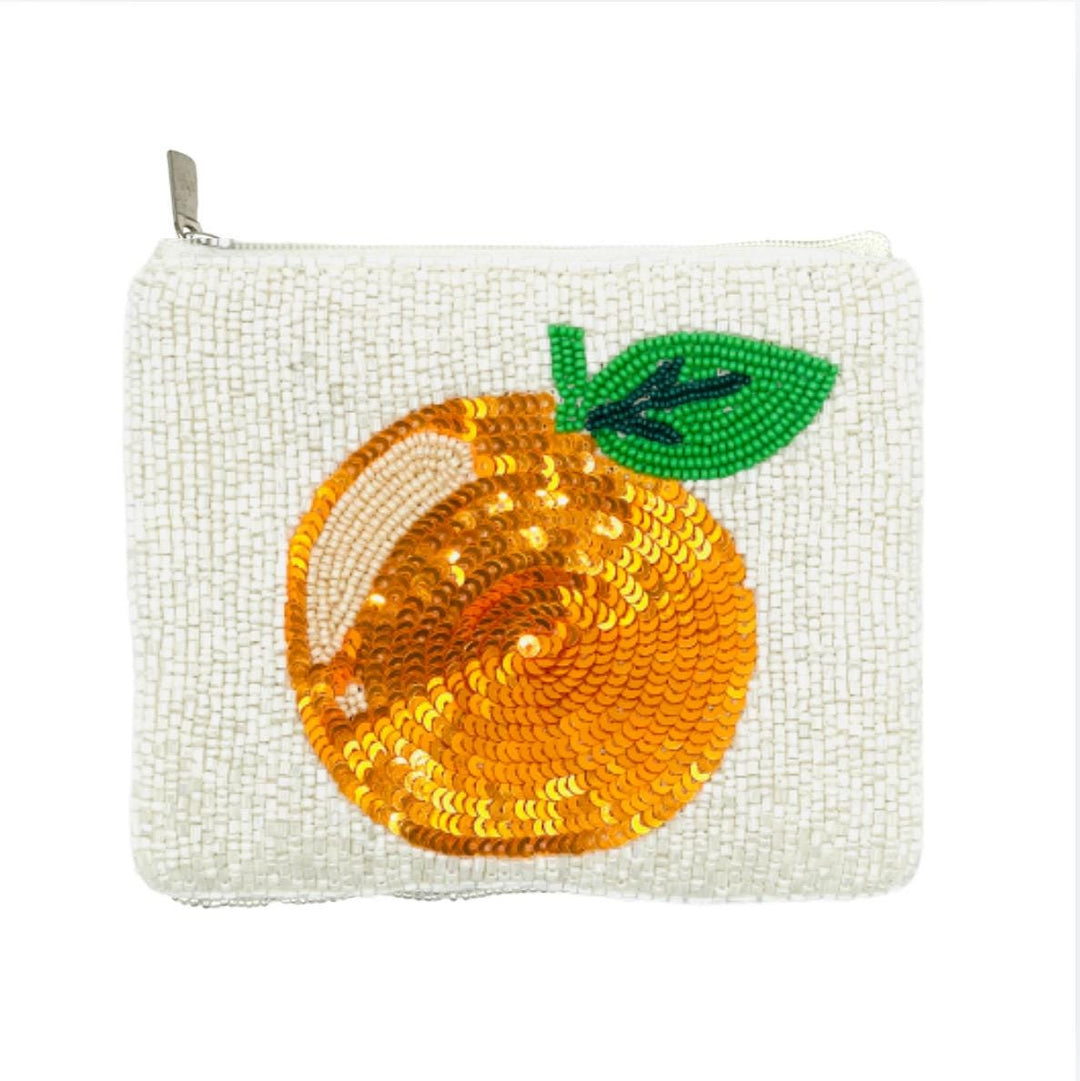 Orange Citrus Beaded Coin Purse — front design by Saints Headbands