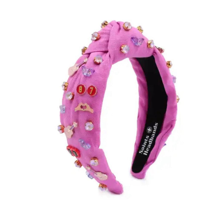 Pink Eras-Inspired Embellished Headband — front view showing embellished design by Saints Headbands