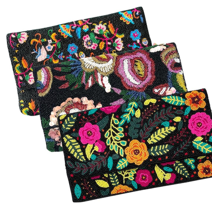 Black Beaded Floral Clutch &amp; Crossbody Bag Collection