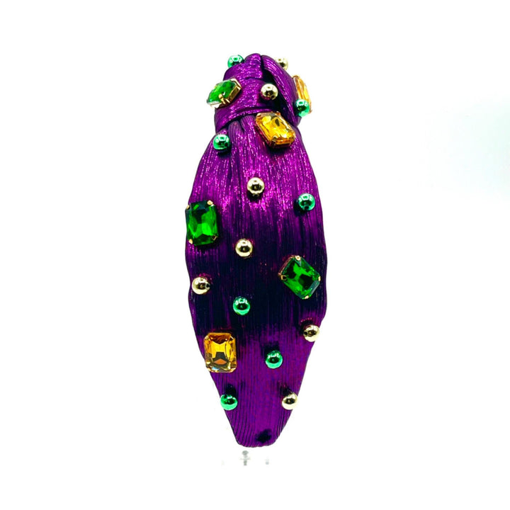 Sparkling Jeweled Mardi Gras Headband — close-up of embellishments by Saints Headbands