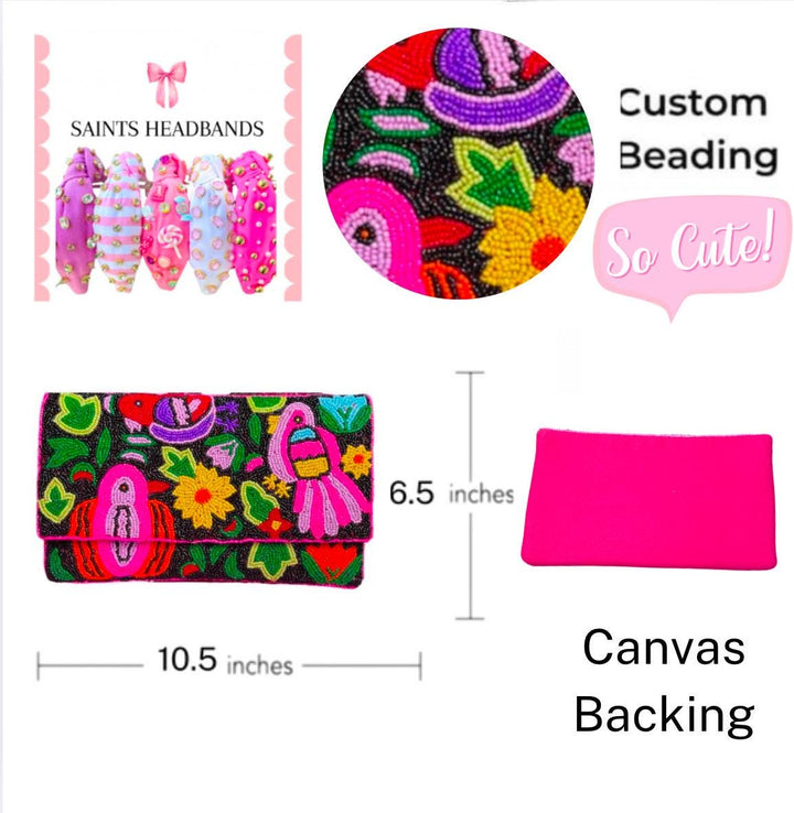 Tropical Floral Beaded Clutch &amp; Crossbody Purse