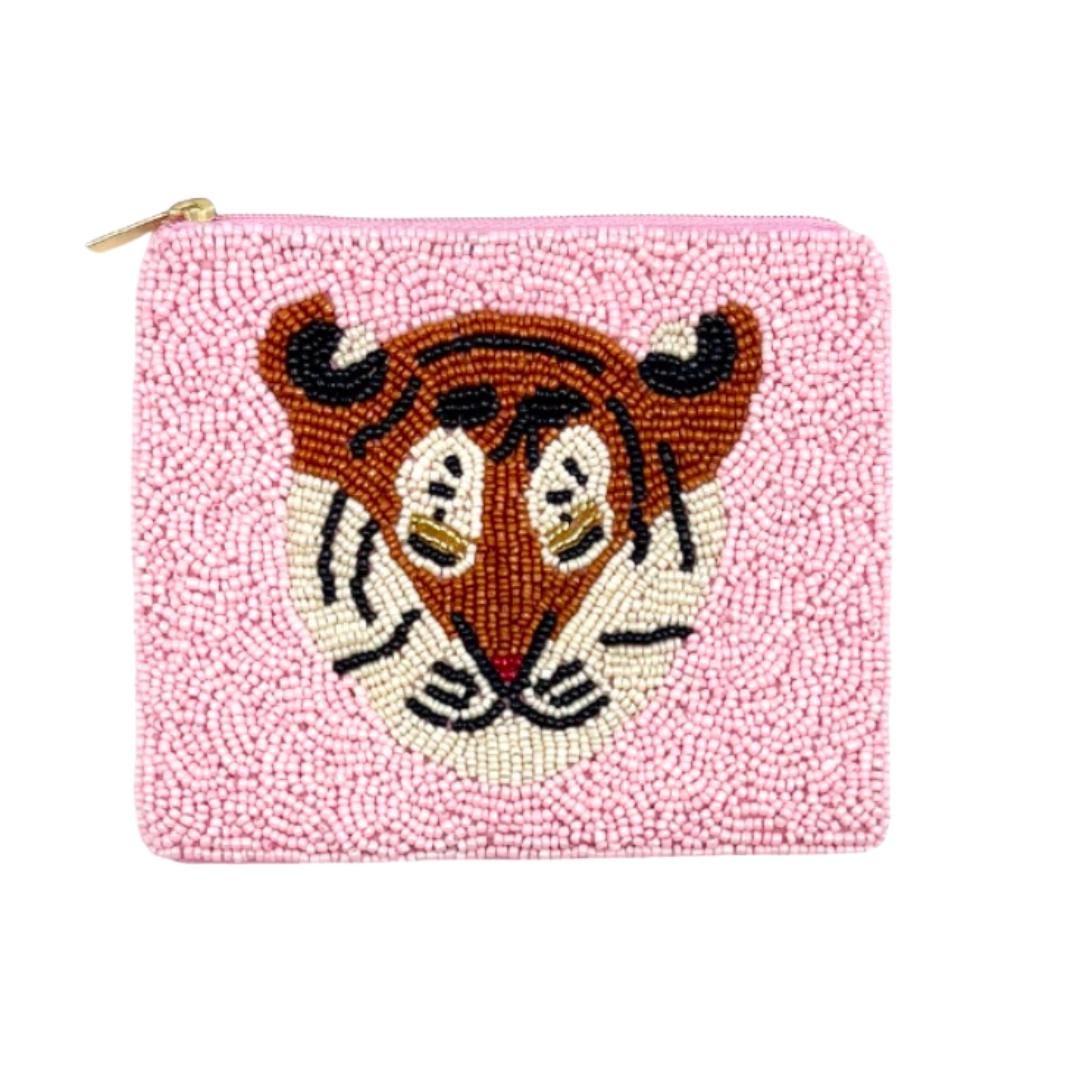 Pink Tiger Beaded Coin Purse