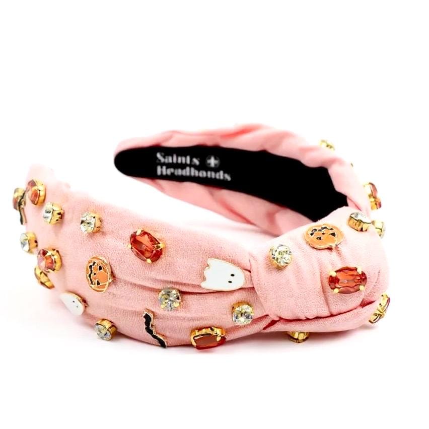 Pink Halloween Padded Headband with Spooky Charms
