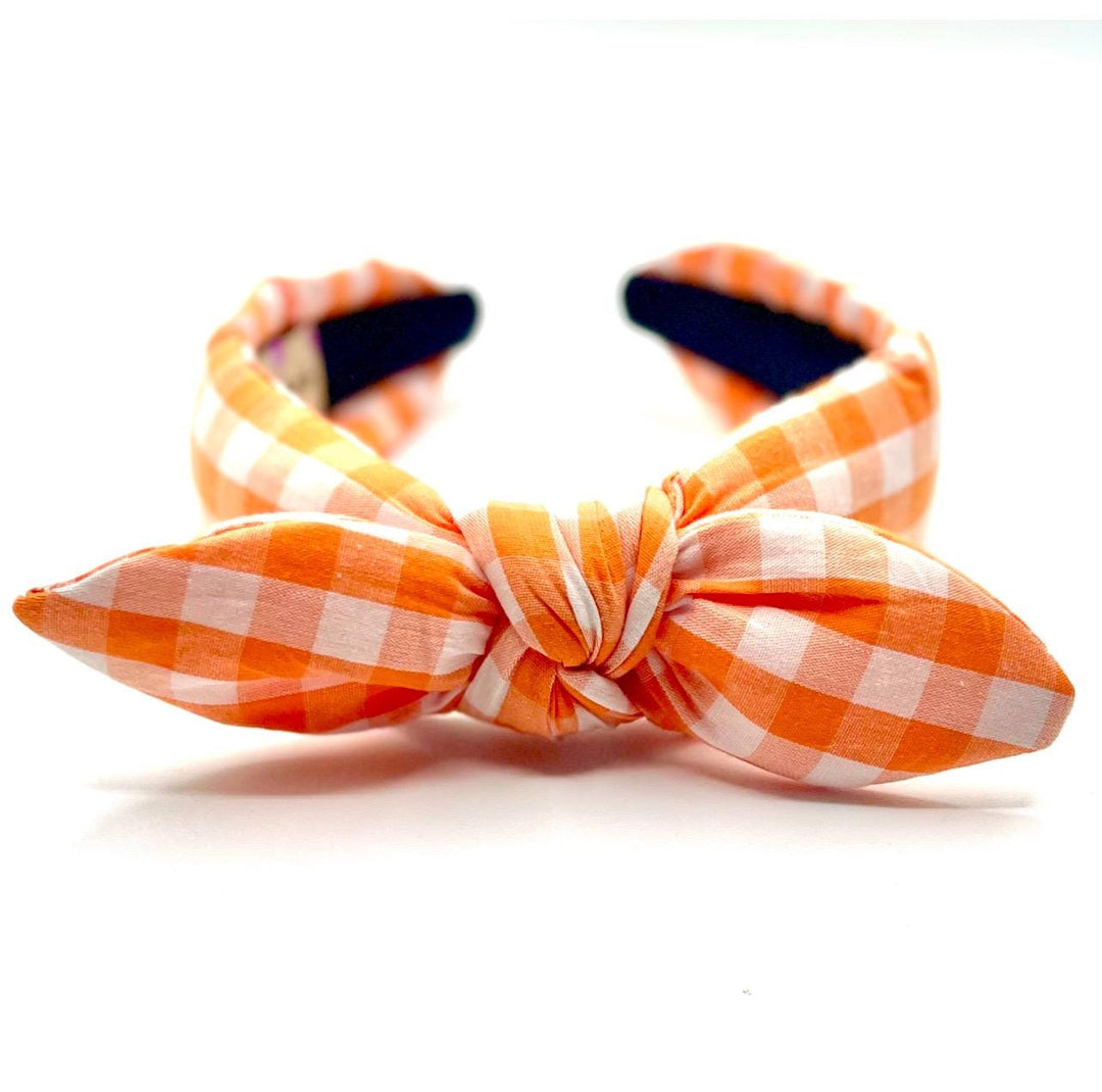 Orange and White Gingham Bow Knot Headband — view 3 of 5 by Saints Headbands