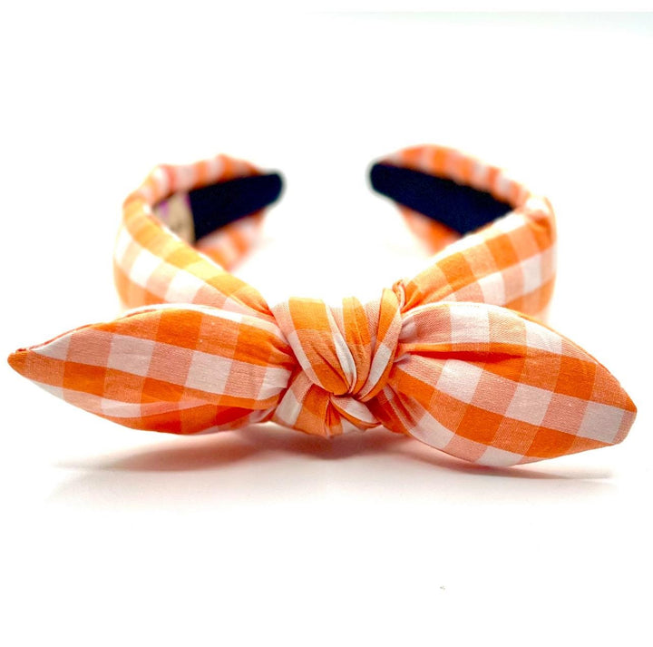 Orange and White Gingham Bow Knot Headband — view 3 of 5 by Saints Headbands