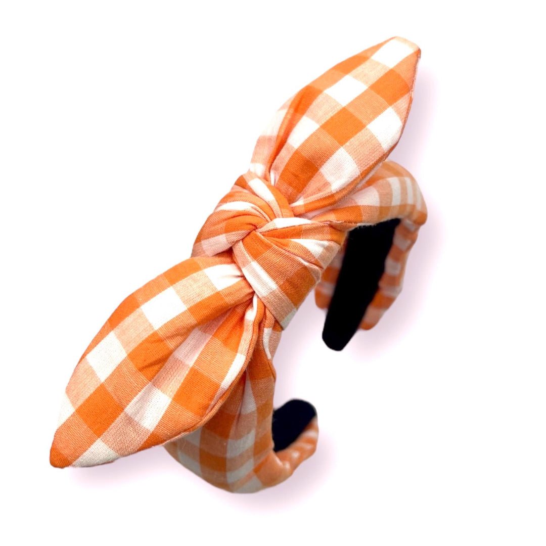 Orange and White Gingham Bow Knot Headband — view 2 of 5 by Saints Headbands