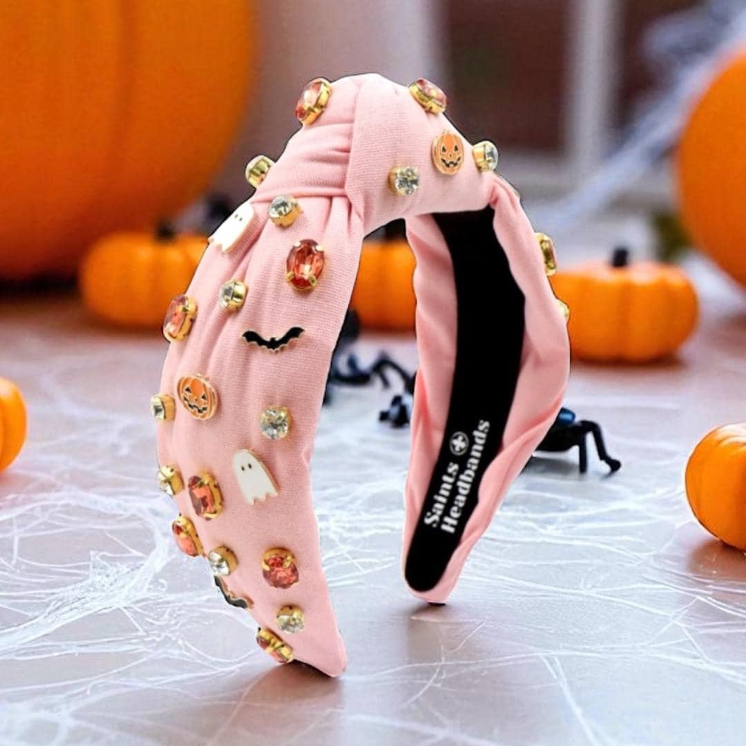 Pink Halloween Padded Headband with Spooky Charms