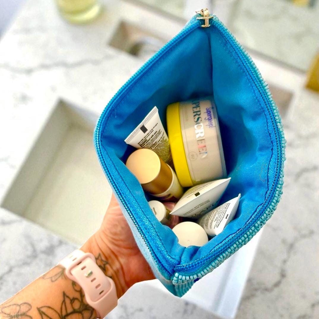 Summer House Sandwiches Beaded Bag Beaded Coin Purse — back view showing canvas backing and zipper by Saints Headbands