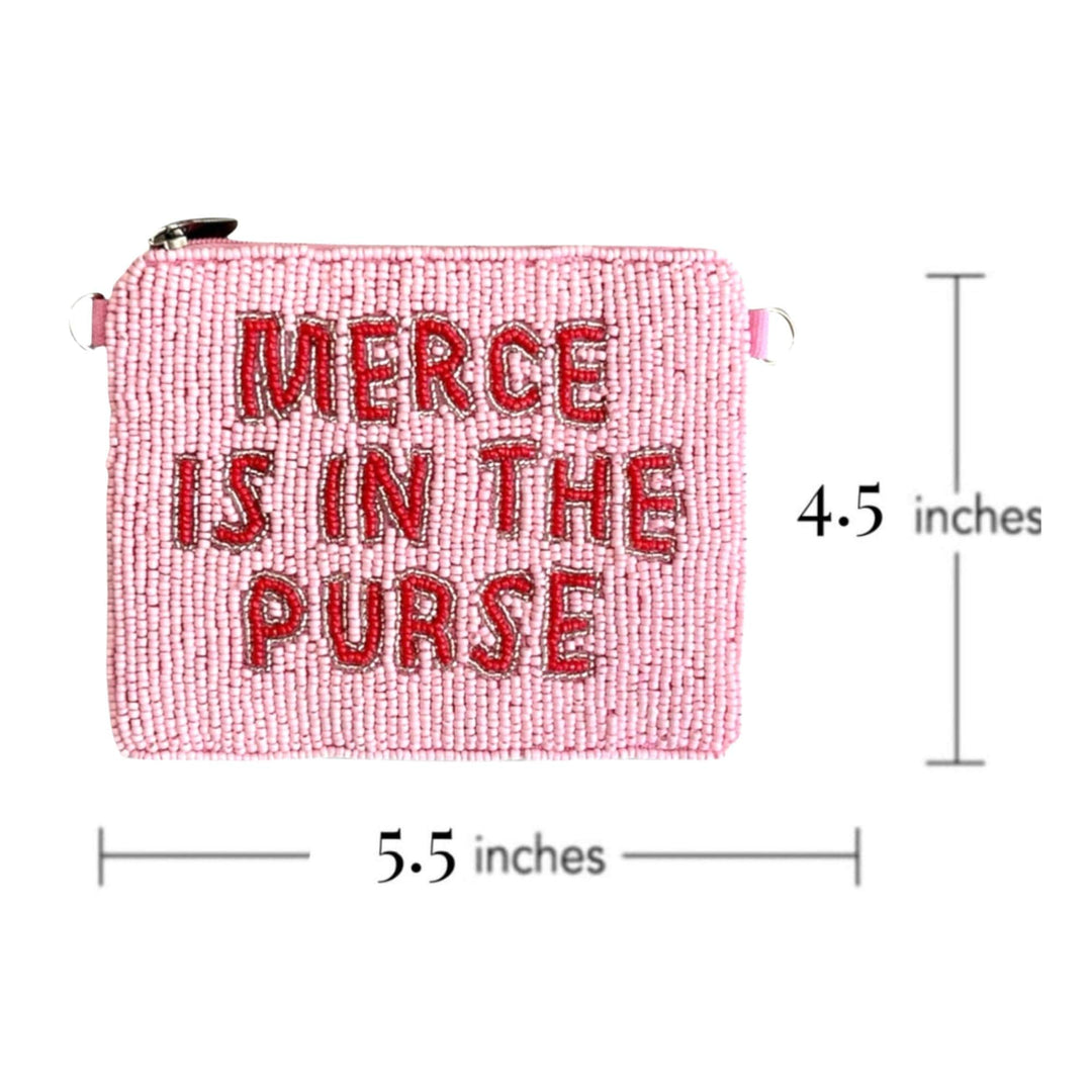 "Merce is in the Purse" Beaded Coin Purse — back view showing canvas backing and zipper by Saints Headbands