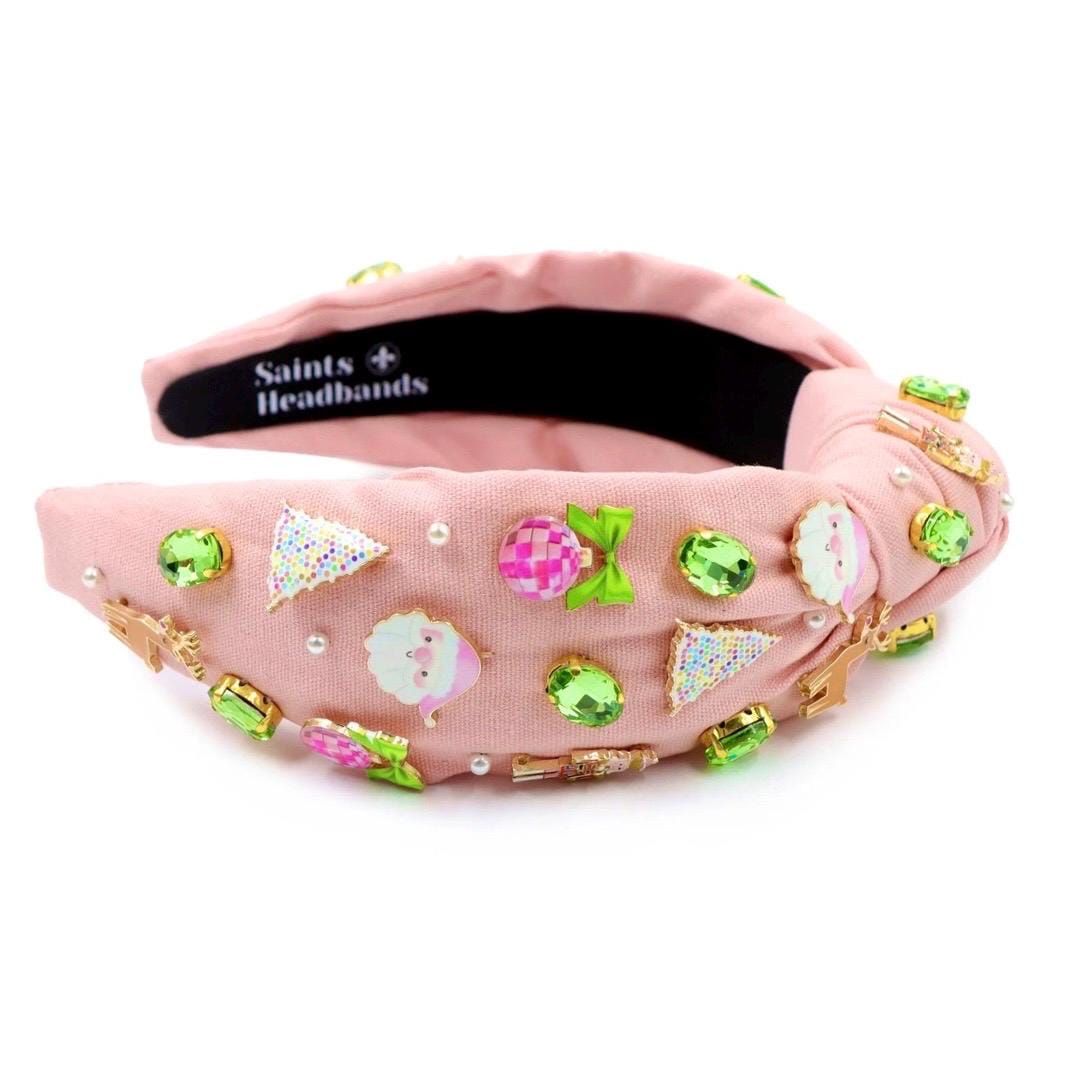 Pink Christmas Charm Headband — main view by Saints Headbands