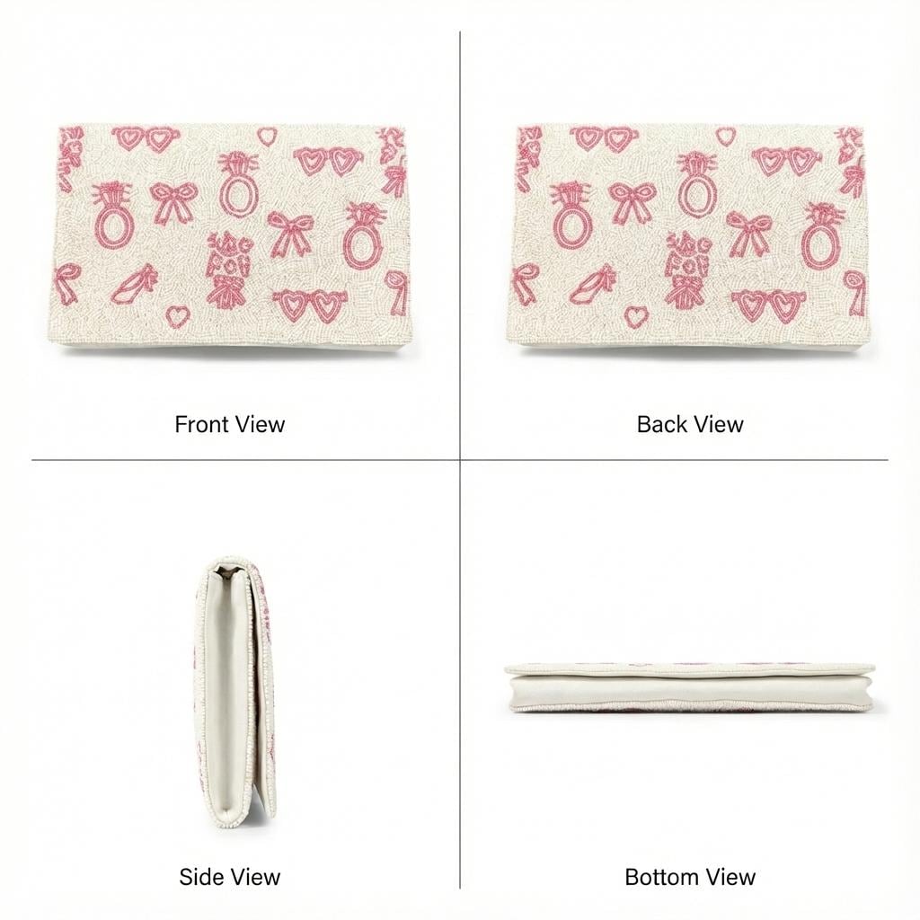 Bride Beaded Clutch Purse, Pink Wedding Icons, Crossbody Bag