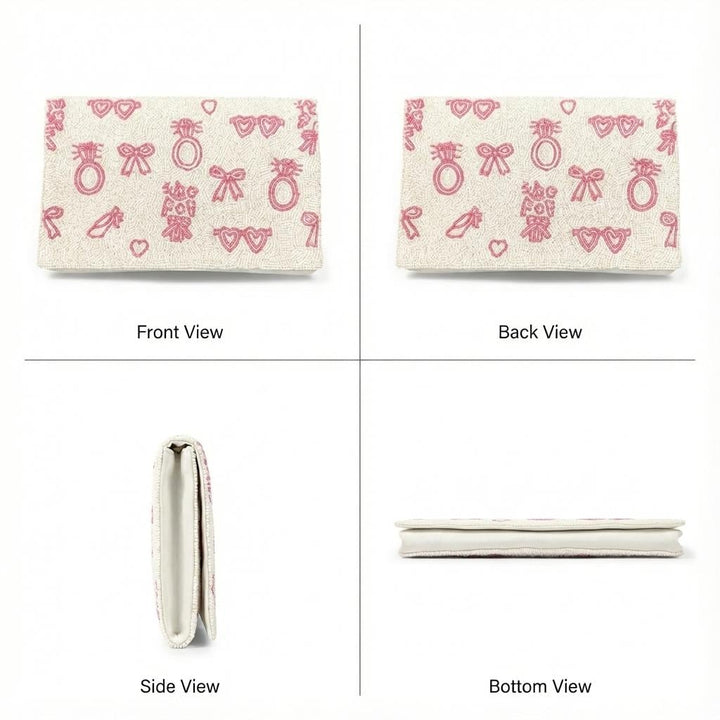Bride Beaded Clutch Purse, Pink Wedding Icons, Crossbody Bag