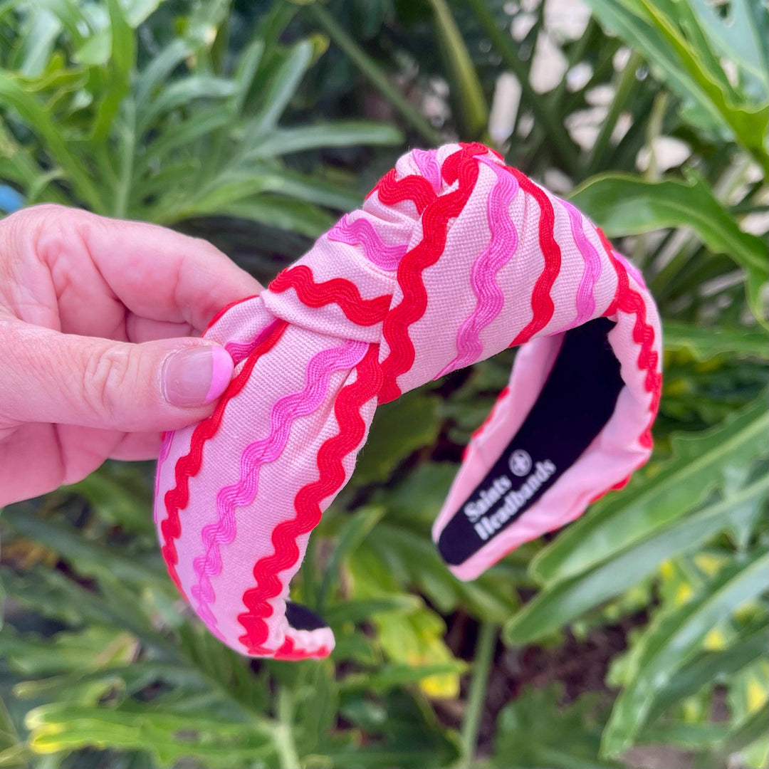 Pink &amp; Red Ric Rac Knot Headband — product view 5 by Saints Headbands