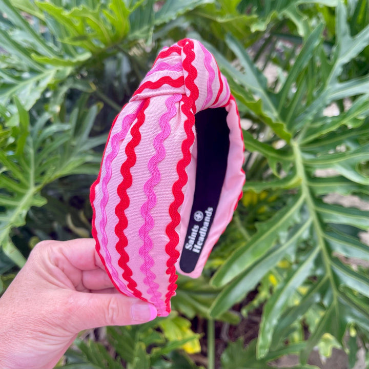 Pink &amp; Red Ric Rac Knot Headband — product view 4 by Saints Headbands