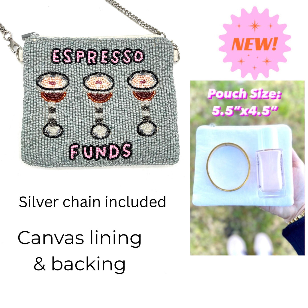 Espresso Funds Beaded Crossbody Purse Beaded Coin Purse — product view 4 by Saints Headbands