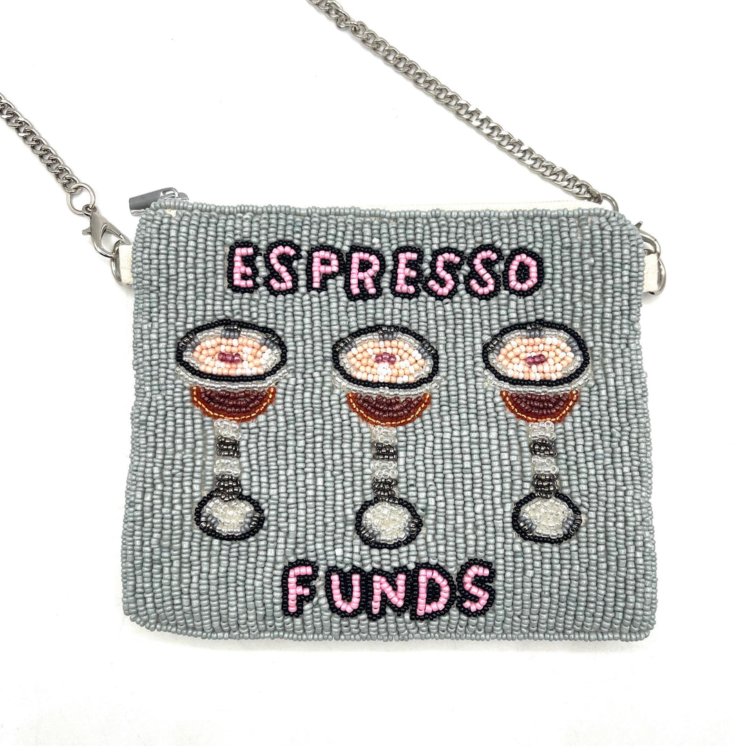 Espresso Funds Beaded Crossbody Purse Beaded Coin Purse — detail view of beadwork by Saints Headbands