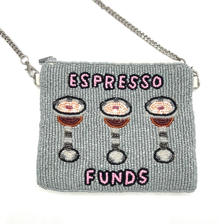 Espresso Funds Beaded Crossbody Purse Beaded Coin Purse — detail view of beadwork by Saints Headbands