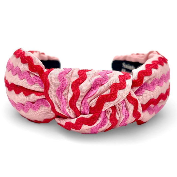 Pink &amp; Red Ric Rac Knot Headband — side angle showing padded knot detail by Saints Headbands