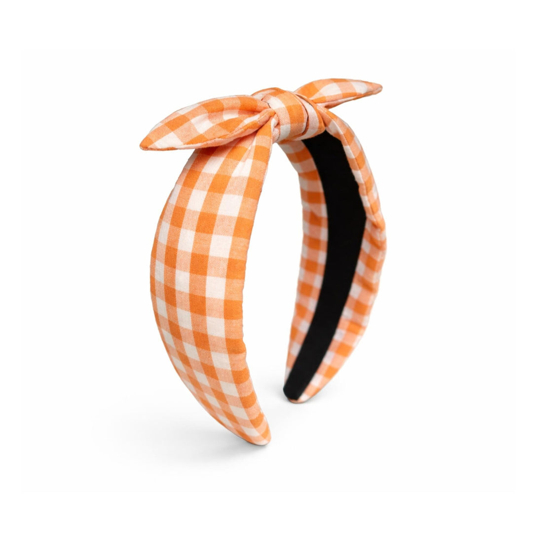Orange and White Gingham Bow Knot Headband — view 4 of 5 by Saints Headbands