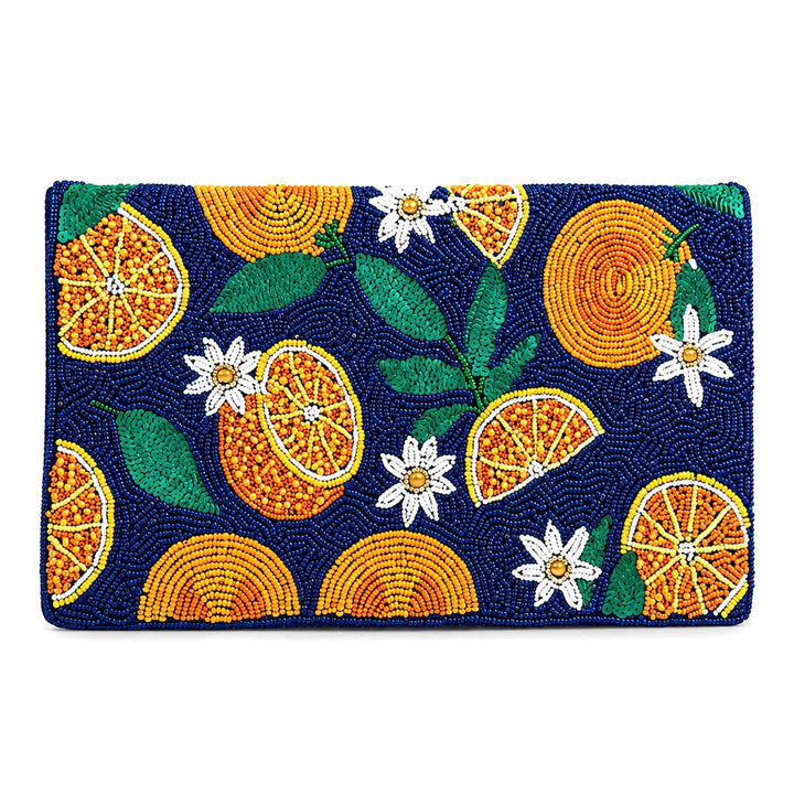 Navy Citrus Orange Beaded Clutch &amp; Statement Bag