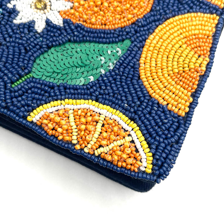 Navy Citrus Orange Beaded Clutch &amp; Statement Bag