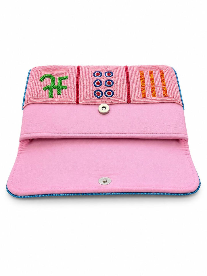 Pink Mahjong Tile Beaded Clutch