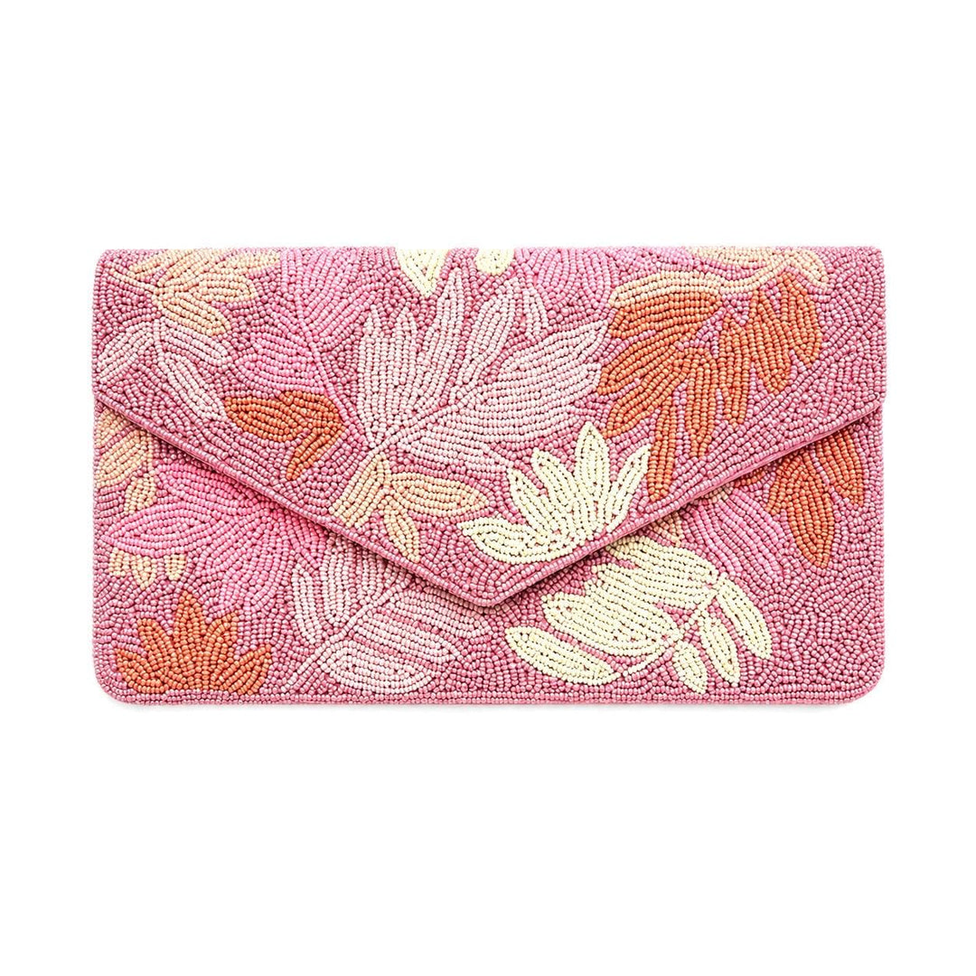 Pink Floral Beaded Clutch Bag