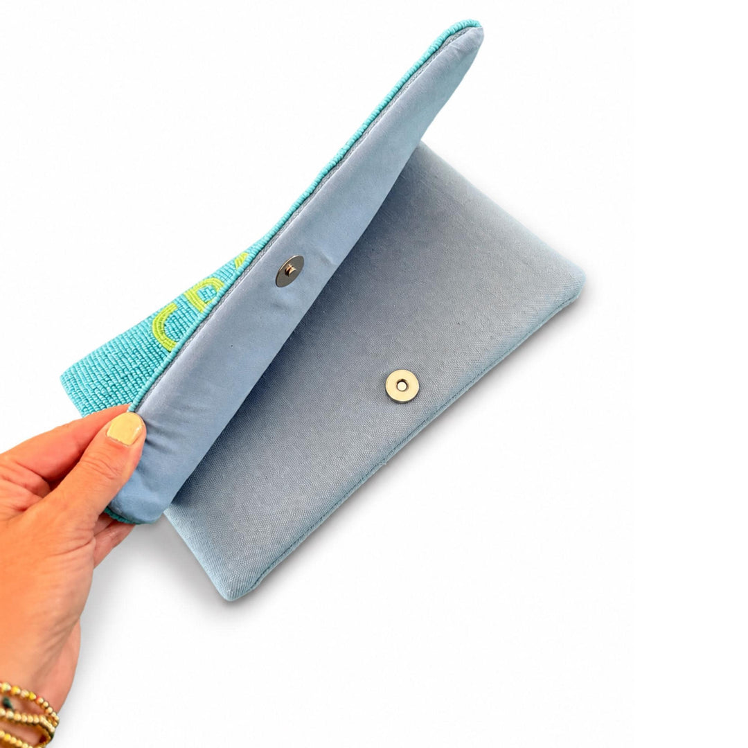Title: "Cracks Dots Bams" Mahjong Beaded Clutch