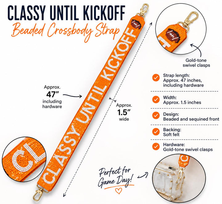 "Classy Until Kickoff" Beaded Game Day Purse Strap