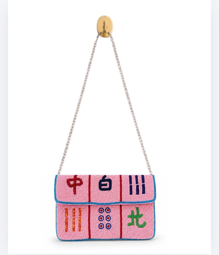 Pink Mahjong Tile Beaded Clutch