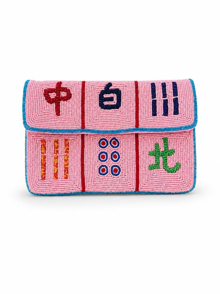 Pink Mahjong Tile Beaded Clutch