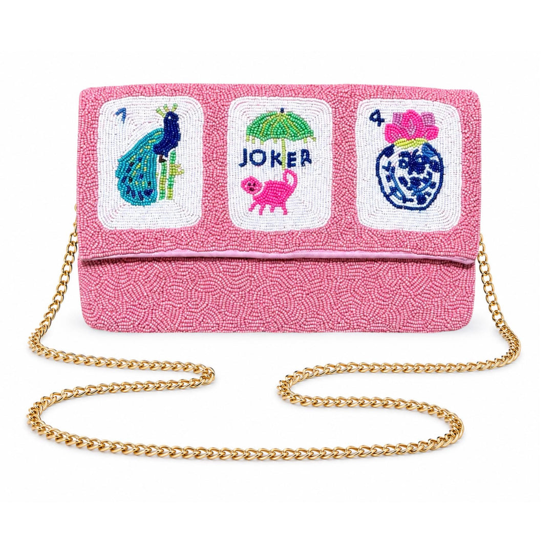Pink Mahjong Beaded Clutch — view 3 of 5 by Saints Headbands