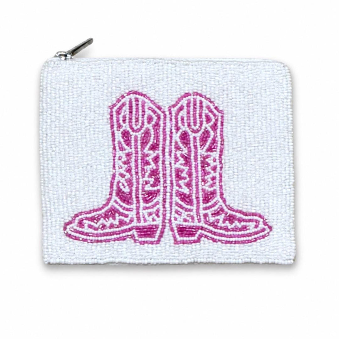 Cowboy Beaded Coin Purse — tall pink boots design by Saints Headbands