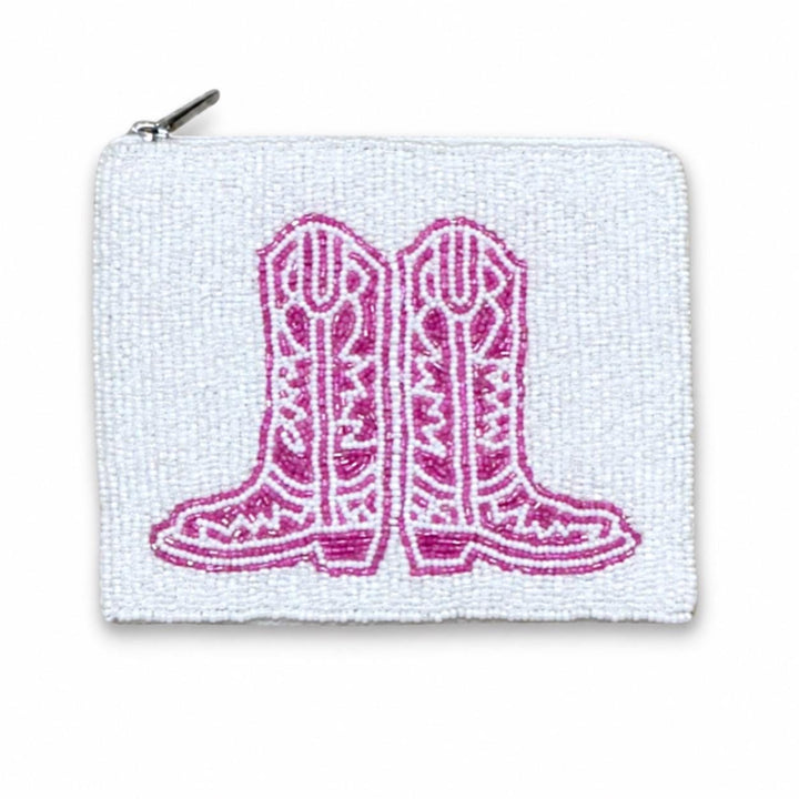 Cowboy Beaded Coin Purse — tall pink boots design by Saints Headbands