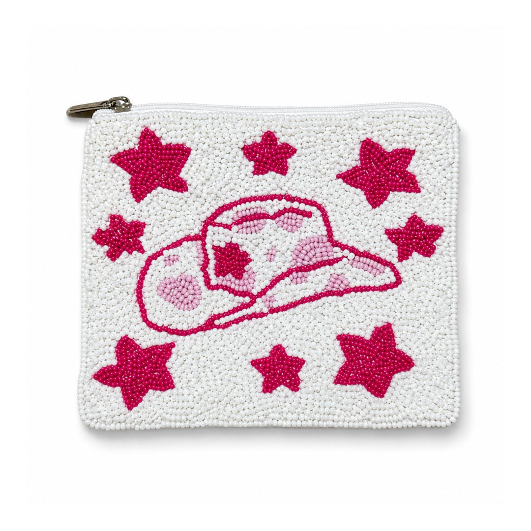 Cowboy Beaded Coin Purse — pink star cowboy hat design by Saints Headbands