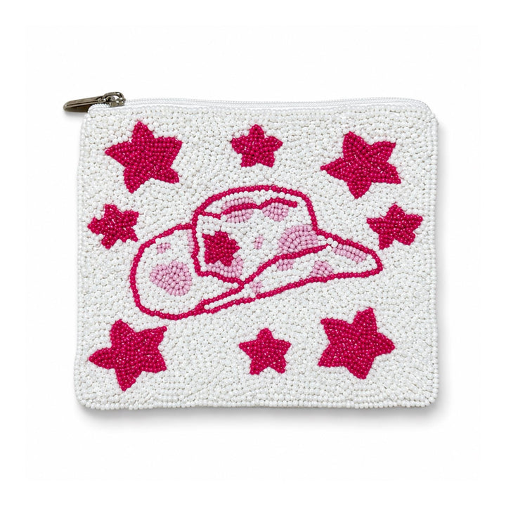 Cowboy Beaded Coin Purse — pink star cowboy hat design by Saints Headbands