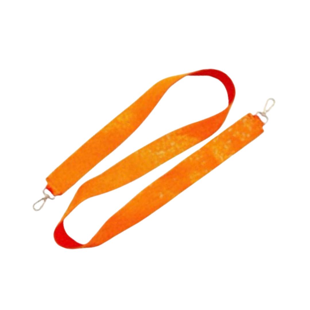 Orange lanyard with metal clips on a white background