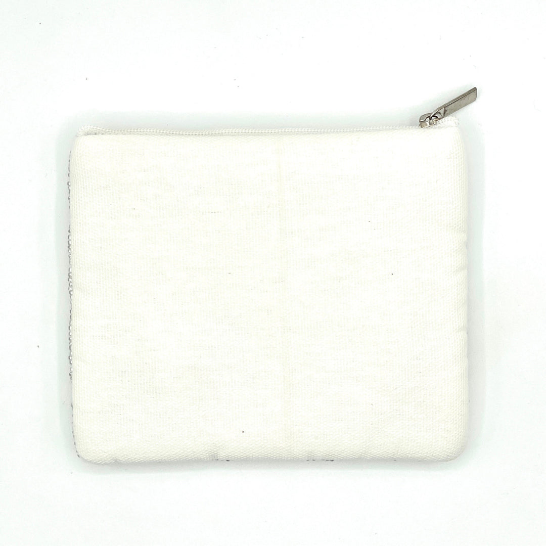 White pouch with a zipper on a white background
