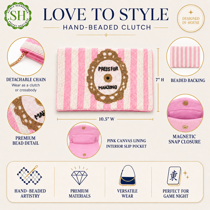 Press for Mahjong Beaded Pouch &amp; Clutch
